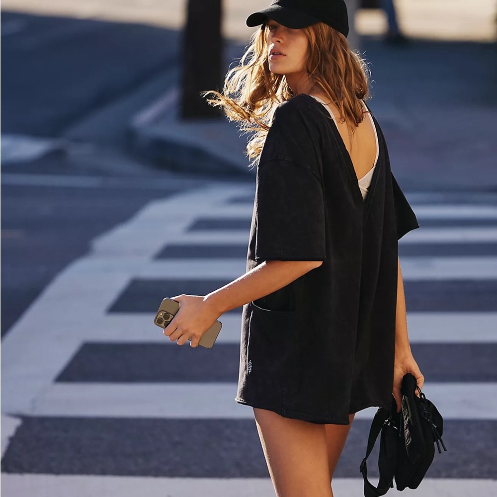 free people hot shot tee romper M Black